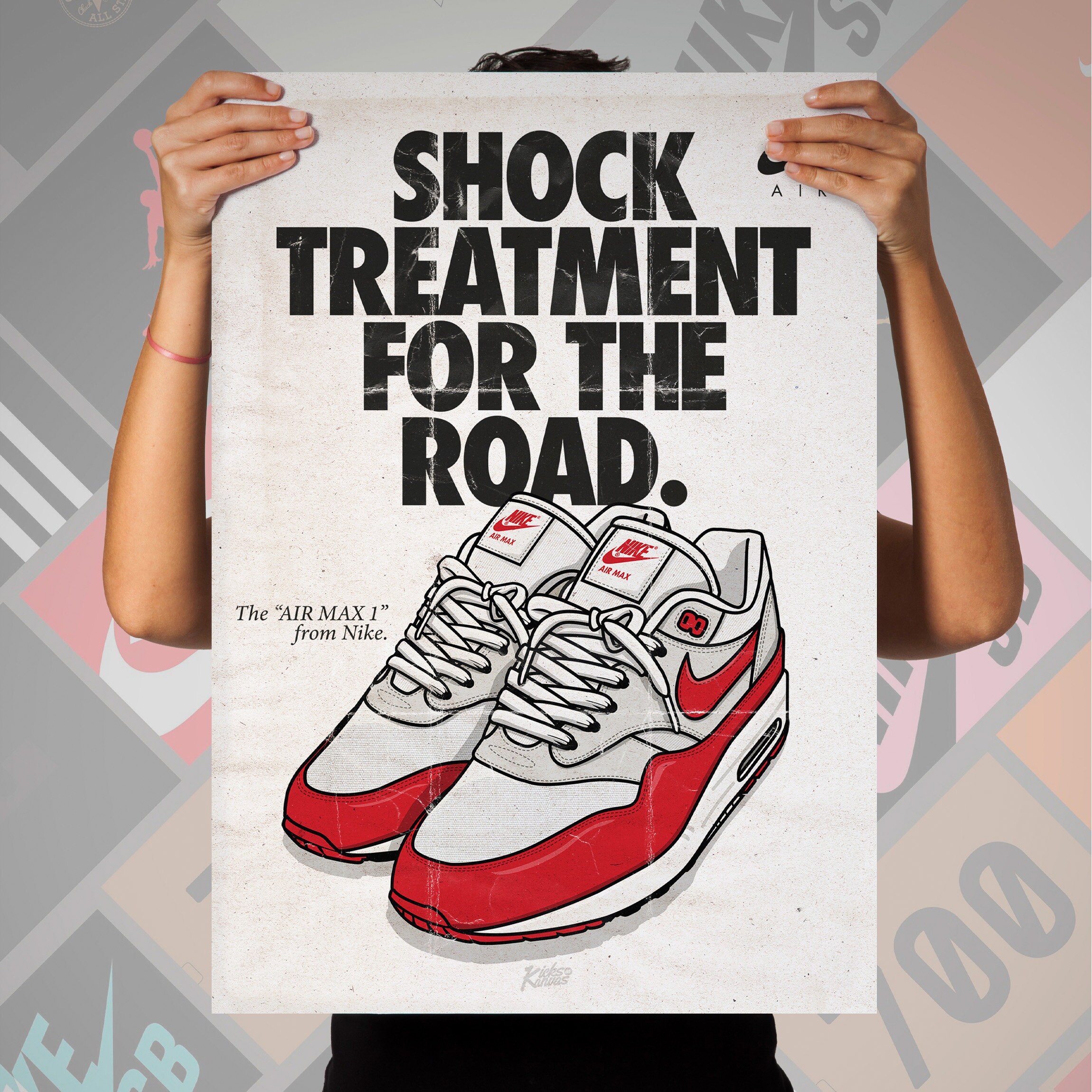 Nike air max 1 OG rode vintage poster 50x70cm - Etsy België