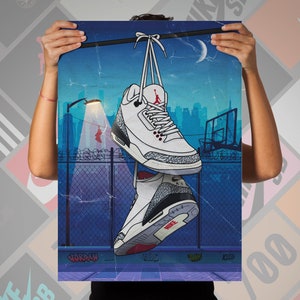Nike air Jordan 3 'Wit cement'-poster (50 x 70 cm)