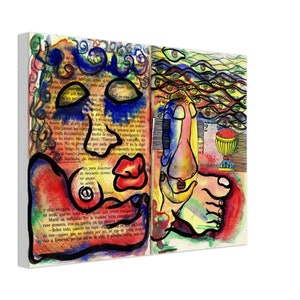 Zwei der Tasse: Amalfy Fuenmayor Feminismus Figurative Feine Bunte Malerei Emotionale Karte Inspirieren Collage Familien-Themen Kunstdruck Wand Dekoration