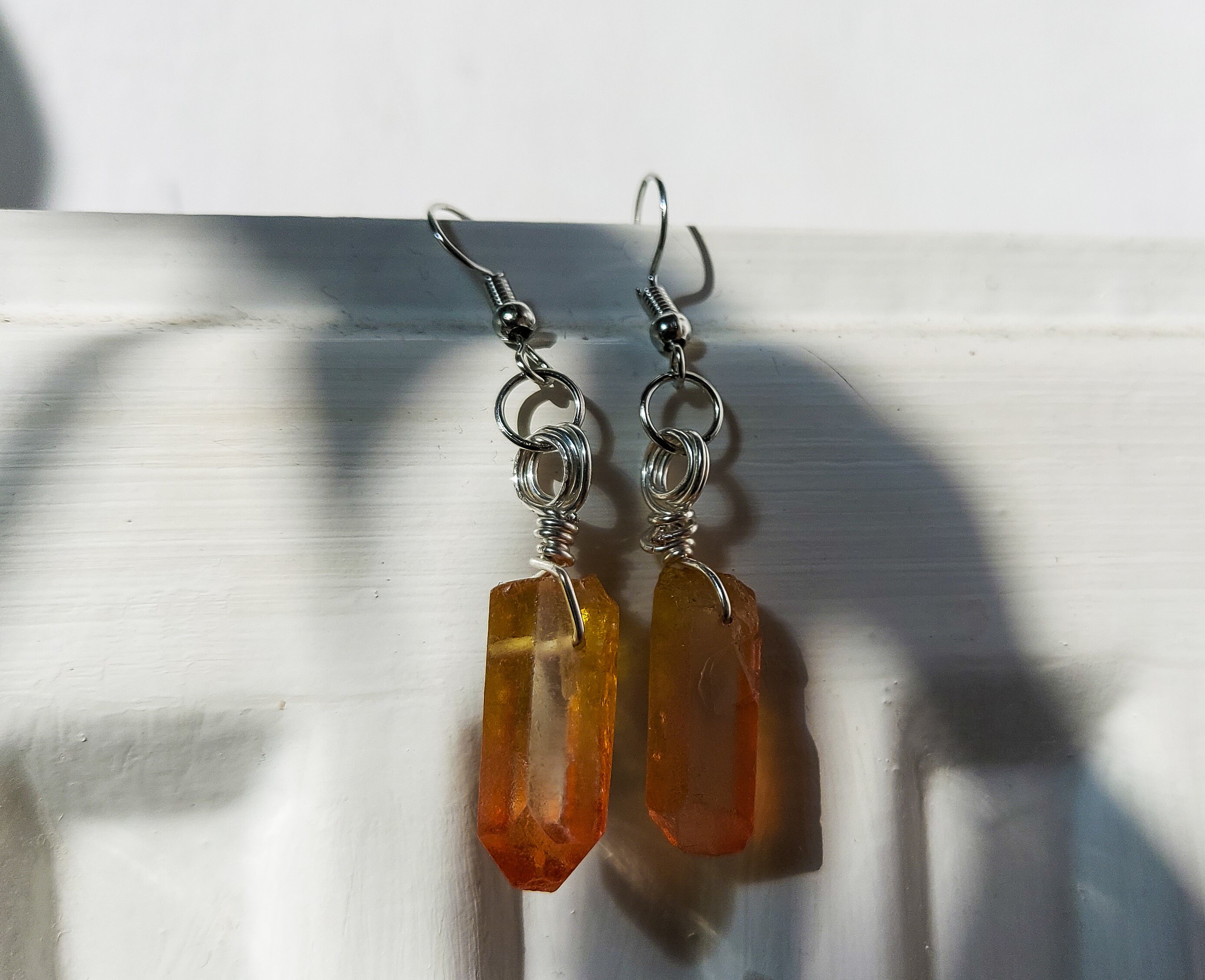 Orange Raw Quartz Crystal Earrings Etsy UK