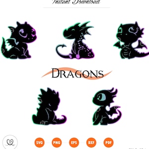 Bundle Svg Dragon, fichier de coupe Silhouette Dragon, Dragon Svg, Clipart Dragon, Silhouette Dragon, imprimable, Svg, Png