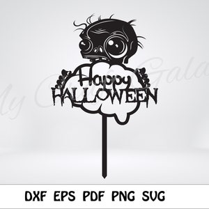 Topper per torta zombie SVG, topper per torta Happy Halloween SVG, file di taglio topper per torta