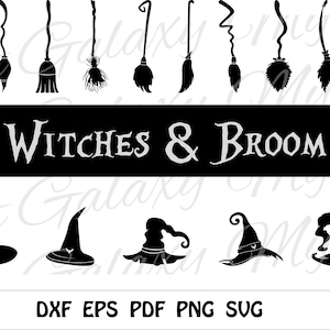 Bundle chapeaux et balais de sorcière SVG, Svg de chapeau de sorcière, Halloween SVG, pour Cricut, pour la silhouette, des fichiers de coupe, Png, Dxf, fichiers Svg