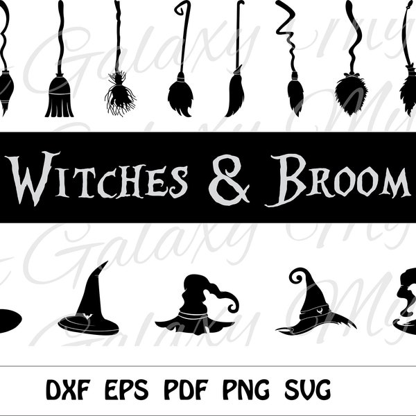 Witch Hats and Brooms Bundle SVG , Witch Hat Svg, Halloween SVG, For Cricut, For Silhouette, Cut Files, Png, Dxf, Svg Files