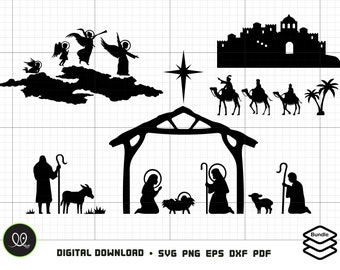 Nativity Scene SVG Cut Files: Christmas Manger Scene (Digital Download)