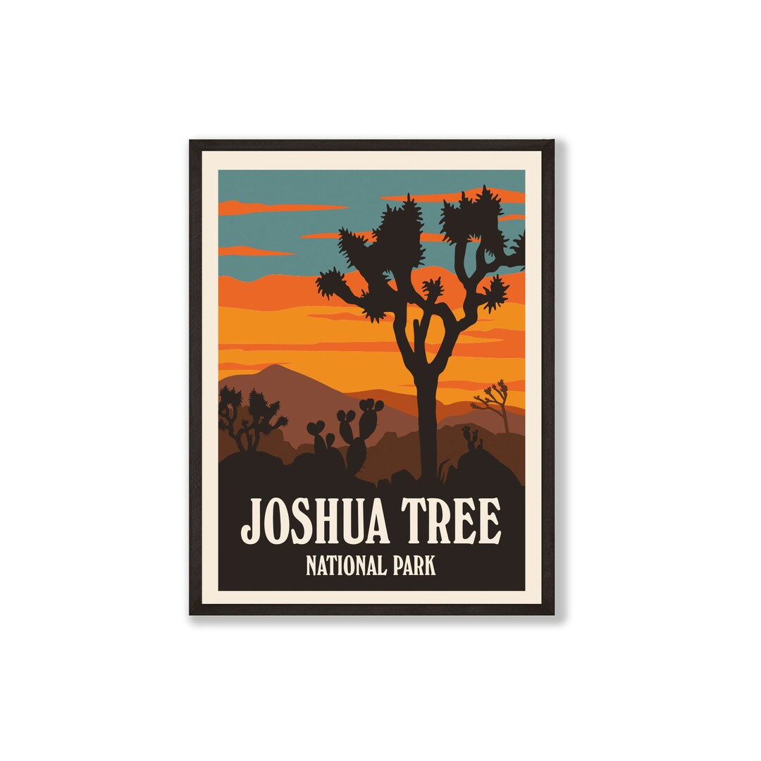 Vintage Joshua Tree National Park Poster – Desert Landscape Art Print ...