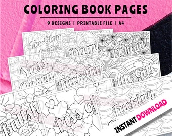 Swear Words Coloring Pages! A bundle of sarcastic, funny, offensive Printable Adult coloring pages to release that stress! A self care must!