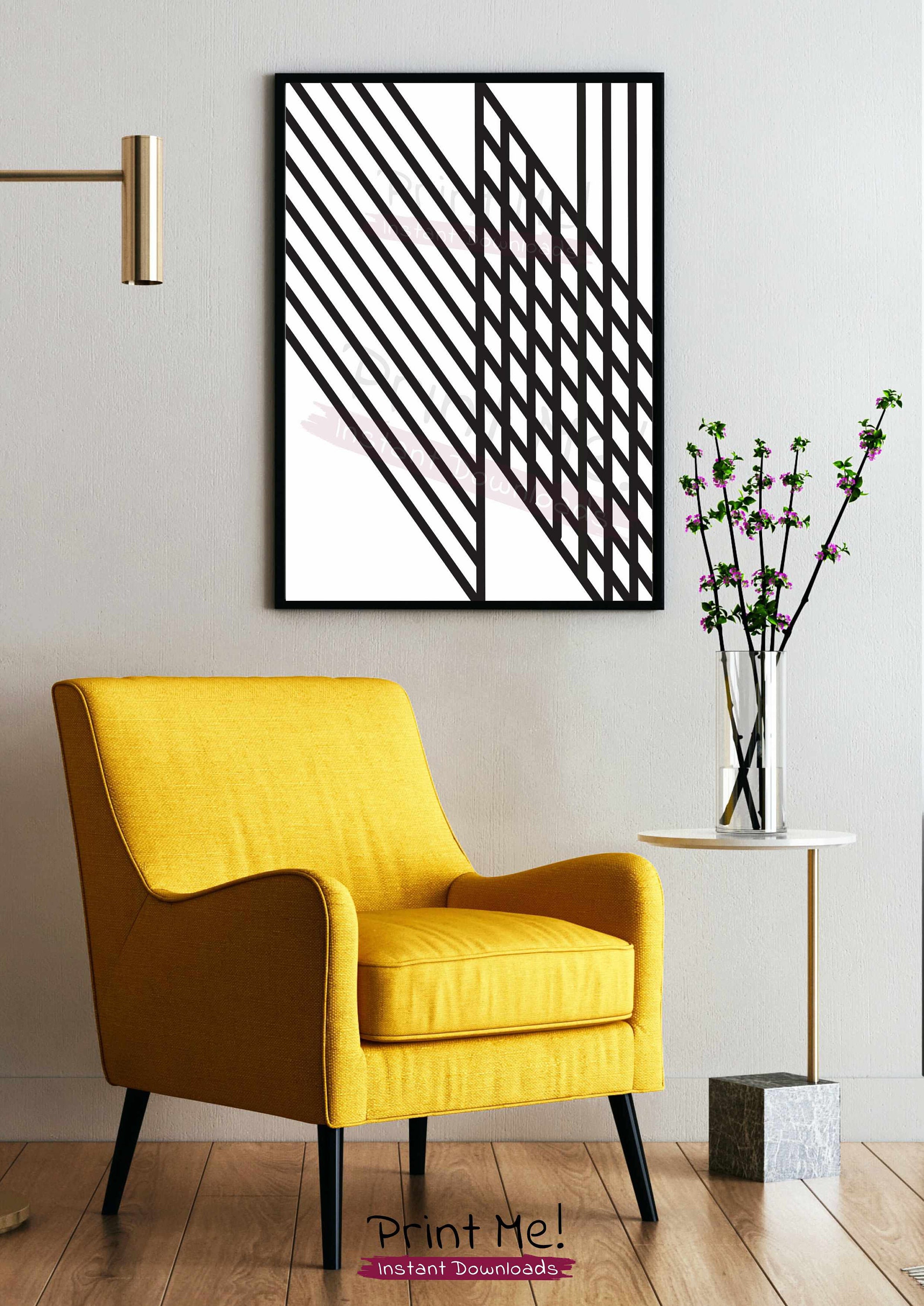 Geometric Line Wall Art Print for Modern Home Decorthis Black & White
