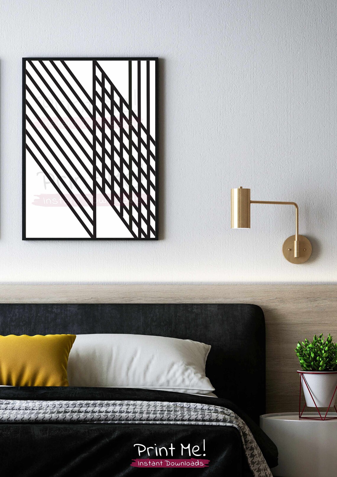 Geometric Line Wall Art Print for Modern Home Decorthis Black & White