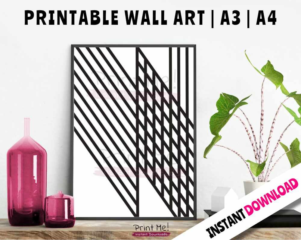 Geometric Line Wall Art Print for Modern Home Decorthis Black & White