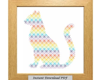 Blackwork Katze PDF-Muster, Stickbild, druckbare Sofort-Download, einfache Stickvorlage, Stickerei, moderne Blackwork, CrossStitchByDonna
