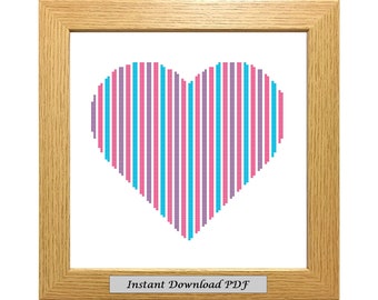 Heart PDF Cross Stitch Chart, Pattern, Instant Printable Download, Easy Chart, Embroidery, Modern, Counted, CrossStitchByDonna