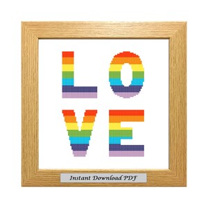 Rainbow Love PDF Cross Stitch Chart, Pattern, Instant Printable Download, Easy Chart, Embroidery, Modern, Counted, CrossStitchByDonna