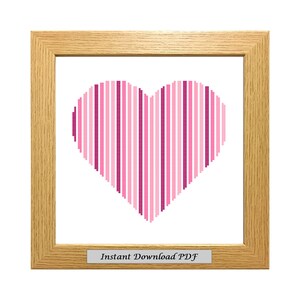Pink Heart PDF Cross Stitch Chart, Pattern, Instant Printable Download, Easy Chart, Embroidery, Modern, Counted, CrossStitchByDonna