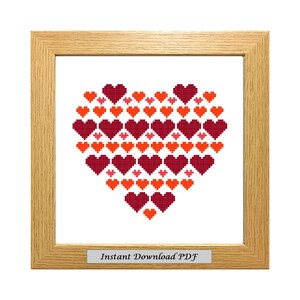 Red Heart PDF Cross Stitch Chart, Pattern, Instant Printable Download, Easy Chart, Embroidery, Modern, Counted, CrossStitchByDonna