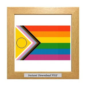New Progress Pride LGBTQ Plus Flag PDF Cross Stitch Chart, Pattern, Instant Printable Download,Embroidery,Modern, Counted,CrossStitchByDonna