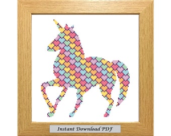 Rainbow Unicorn PDF Cross Stitch Chart, Padrão, Download instantâneo para impressão, Gráfico fácil, Bordado, Moderno, Contado, CrossStitchByDonna