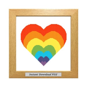 Rainbow Heart PDF Cross Stitch Chart, Pattern, Instant Printable Download, Easy Chart, Embroidery, Modern, Counted, CrossStitchByDonna