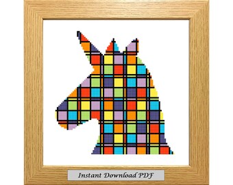 Rainbow Unicorn PDF Cross Stitch Chart, Padrão, Download instantâneo para impressão, Gráfico fácil, Bordado, Moderno, Contado, CrossStitchByDonna