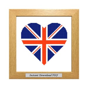 UK Heart Flag PDF Cross Stitch Chart, Pattern, Instant Printable Download, Easy Chart, Embroidery, Modern, Counted, CrossStitchByDonna