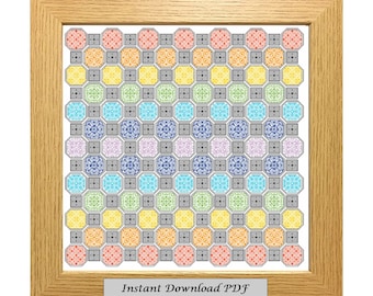 Padrão Blackwork Patchwork PDF, gráfico de ponto cruz, download instantâneo para impressão, bordado, Blackwork moderno, CrossStitchByDonna