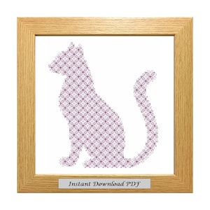 Blackwork Cat PDF Pattern, Cross Stitch Chart, Instant Printable Download, Easy Chart, Embroidery, Modern Blackwork, CrossStitchByDonna