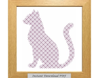 Blackwork Katze PDF-Muster, Stickbild, druckbare Sofort-Download, einfache Stickvorlage, Stickerei, moderne Blackwork, CrossStitchByDonna