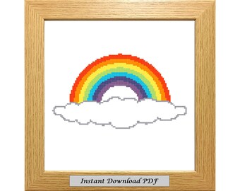 Rainbow PDF, Cross Stitch Chart, Pattern, Instant Printable Download, Easy, Embroidery, Modern, Counted, CrossStitchByDonna