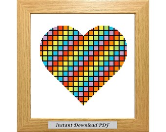 Rainbow Heart PDF Cross Stitch Chart, Pattern, Instant Printable Download, Easy Chart, Embroidery, Modern, Counted, CrossStitchByDonna