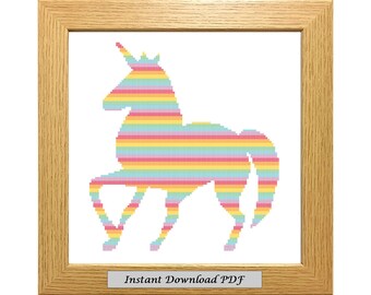 Rainbow Unicorn PDF Cross Stitch Chart, Padrão, Download instantâneo para impressão, Gráfico fácil, Bordado, Moderno, Contado, CrossStitchByDonna