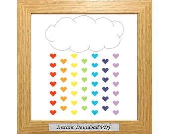 Rainbow Drops of Love PDF Cross Stitch Chart, Pattern, Instant Printable Download, Easy, Embroidery, Modern, Counted, CrossStitchByDonna