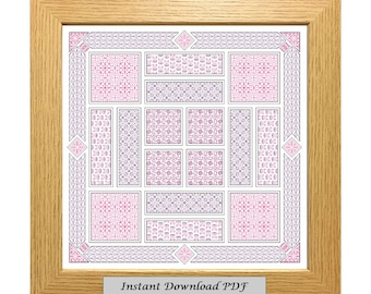 Patrón PDF Blackwork Patchwork, Gráfico de punto de cruz, Descarga instantánea imprimible, Bordado, Blackwork moderno, CrossStitchByDonna