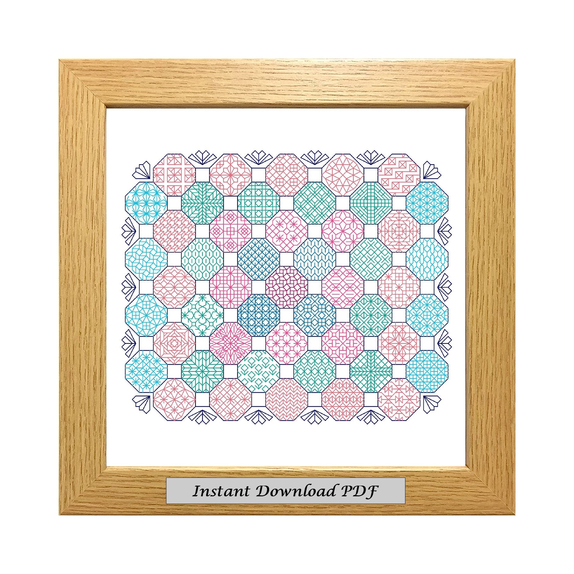 Blackwork Patchwork PDF Pattern, Cross Stitch Chart, Instant Printable ...