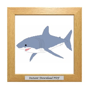 Gráfico de ponto cruz Shark PDF, padrão, download instantâneo para impressão, intermediário, bordado, moderno, contado, CrossStitchByDonna