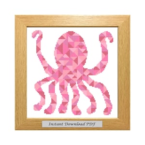 Geometric Octopus Cross Stitch Chart, Instant Printable Download PDF, Easy, Beginner