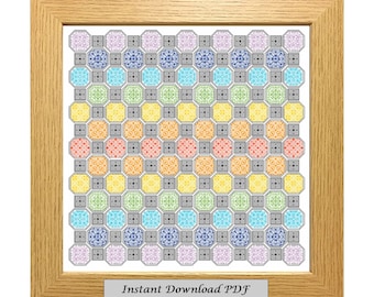 Patrón PDF Blackwork Patchwork, Gráfico de punto de cruz, Descarga instantánea imprimible, Bordado, Blackwork moderno, CrossStitchByDonna
