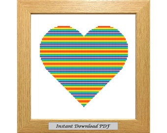 Rainbow Heart PDF Cross Stitch Chart, Pattern, Instant Printable Download, Easy Chart, Embroidery, Modern, Counted, CrossStitchByDonna