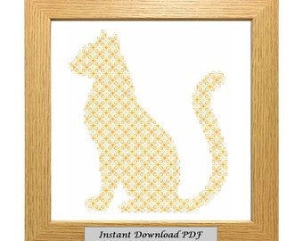 Blackwork Katze PDF-Muster, Stickbild, druckbare Sofort-Download, einfache Stickvorlage, Stickerei, moderne Blackwork, CrossStitchByDonna