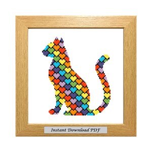 Rainbow Cat PDF Cross Stitch Chart, Pattern, Instant Printable Download, Easy Chart, Embroidery, Modern, Counted, CrossStitchByDonna