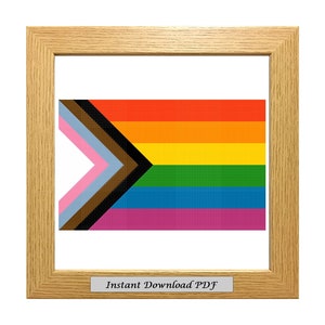 Progress Pride LGBTQ Plus Flag PDF Cross Stitch Chart, Pattern, Instant Printable Download, Embroidery, Modern, Counted,  CrossStitchByDonna
