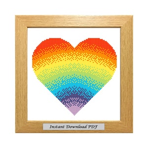 Rainbow Heart PDF Cross Stitch Chart, Pattern, Instant Printable Download, Easy Chart, Embroidery, Modern, Counted, CrossStitchByDonna