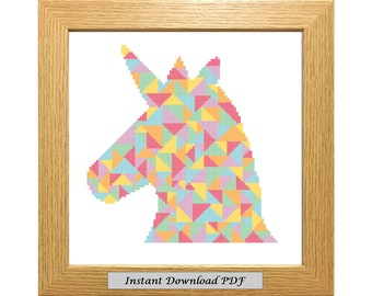 Rainbow Geometric Unicorn PDF Cross Stitch Chart, Pattern, Instant Printable Download, Easy, Embroidery, Modern, Counted, CrossStitchByDonna