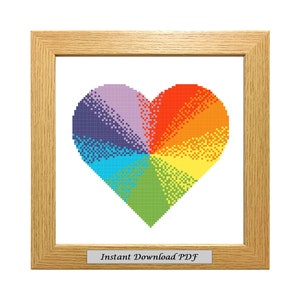 Rainbow Heart PDF Cross Stitch Chart, Pattern, Instant Printable Download, Easy Chart, Embroidery, Modern, Counted, CrossStitchByDonna