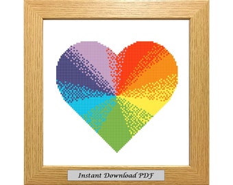 Rainbow Heart PDF Cross Stitch Chart, Pattern, Instant Printable Download, Easy Chart, Embroidery, Modern, Counted, CrossStitchByDonna