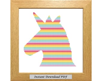 Rainbow Unicorn PDF Cross Stitch Chart, Padrão, Download instantâneo para impressão, Gráfico fácil, Bordado, Moderno, Contado, CrossStitchByDonna