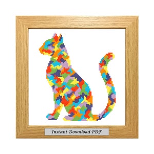 Rainbow Cat PDF Cross Stitch Chart, Pattern, Instant Printable Download, Easy Chart, Embroidery, Modern, Counted, CrossStitchByDonna