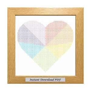 May include: A framed print of a rainbow heart made of woven lines. The print has the text "Instant Download PDF" at the bottom.