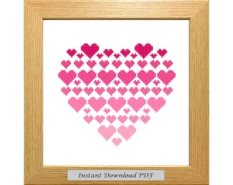 Pink Heart PDF Cross Stitch Chart, Pattern, Instant Printable Download, Easy Chart, Embroidery, Modern, Counted, CrossStitchByDonna