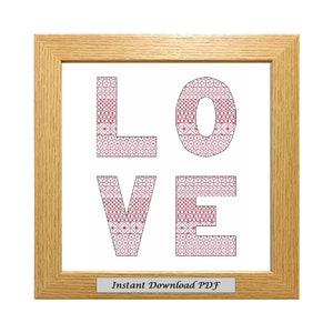 Red Love Blackwork PDF Pattern, Cross Stitch Chart, Instant Printable Download, Easy Chart, Embroidery, Modern Blackwork, CrossStitchByDonna