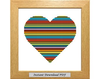 Rainbow Heart PDF Cross Stitch Chart, Pattern, Instant Printable Download, Easy Chart, Embroidery, Modern, Counted, CrossStitchByDonna